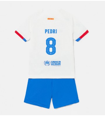 Lacne Dětský Futbalové dres Barcelona Pedri Gonzalez #8 2023-24 Krátky Rukáv - Preč (+ trenírky)